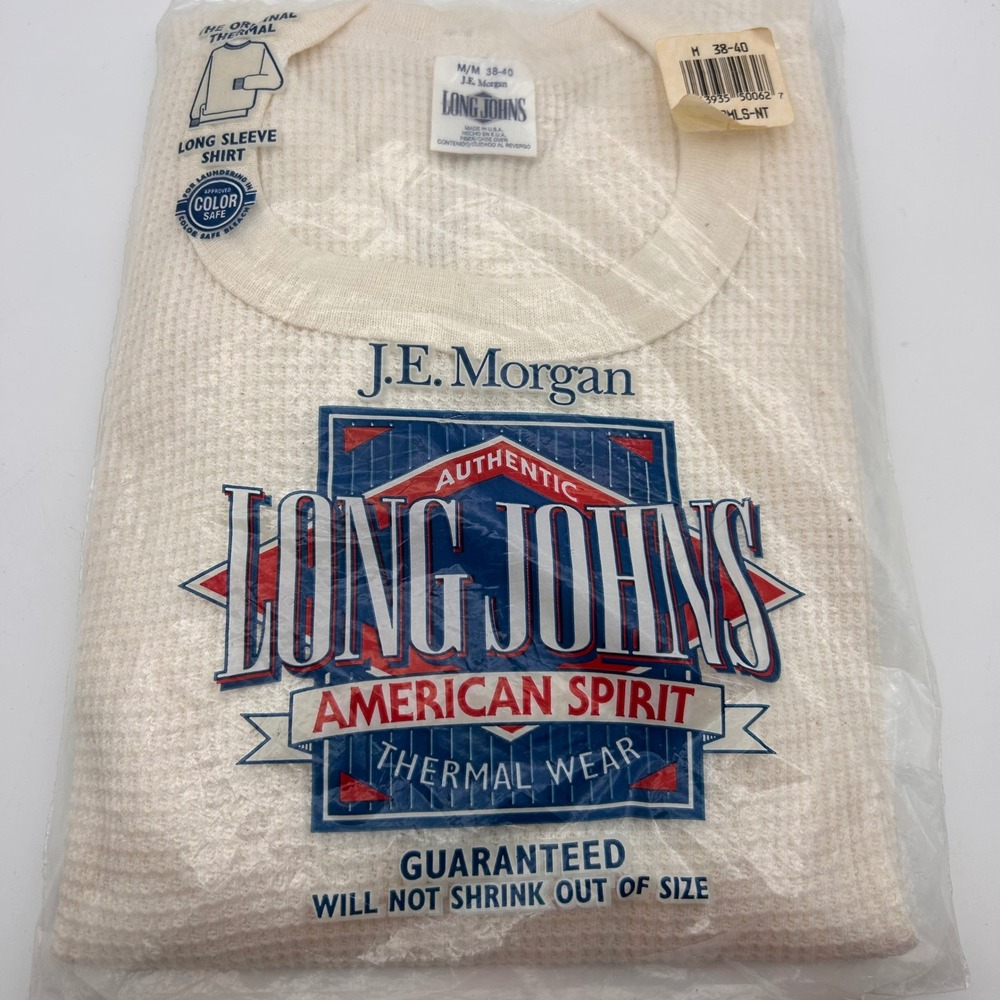 Vintage JE Morgan American Spirit Thermal Shirt Mens Medium White WaffleKnit USA